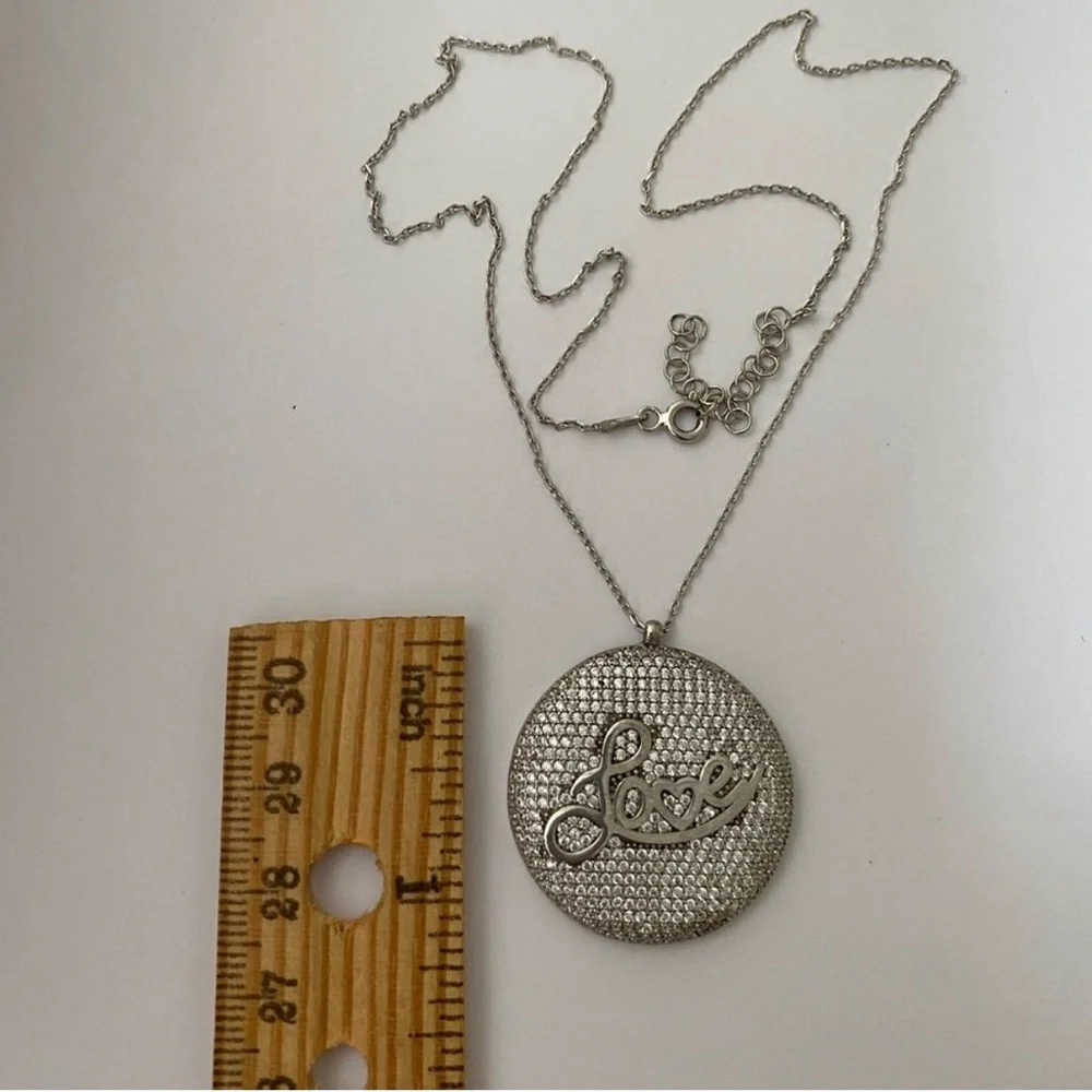925 Silver heart hearts cz cubic zirconia stones necklace - Picture 3 of 3